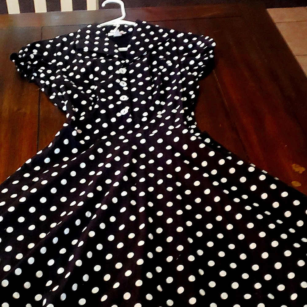 Small,Vintage 50s dress,black with white polka-dot